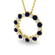 Blue Sapphire & Diamond Circle Pendant Necklace in 10K/14K gold and platinum with certified lab-grown or natural diamonds