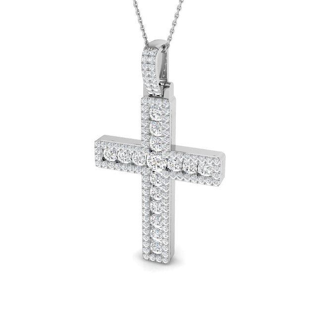 Round Pave Diamond Cross Necklace in Gold or Platinum - UK Made | 10K & 14K Gold, Platinum