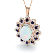Opal Diamond Pendant 7.5ct Gold & Platinum Necklace in 10K/14K gold and platinum with certified lab-grown or natural diamonds