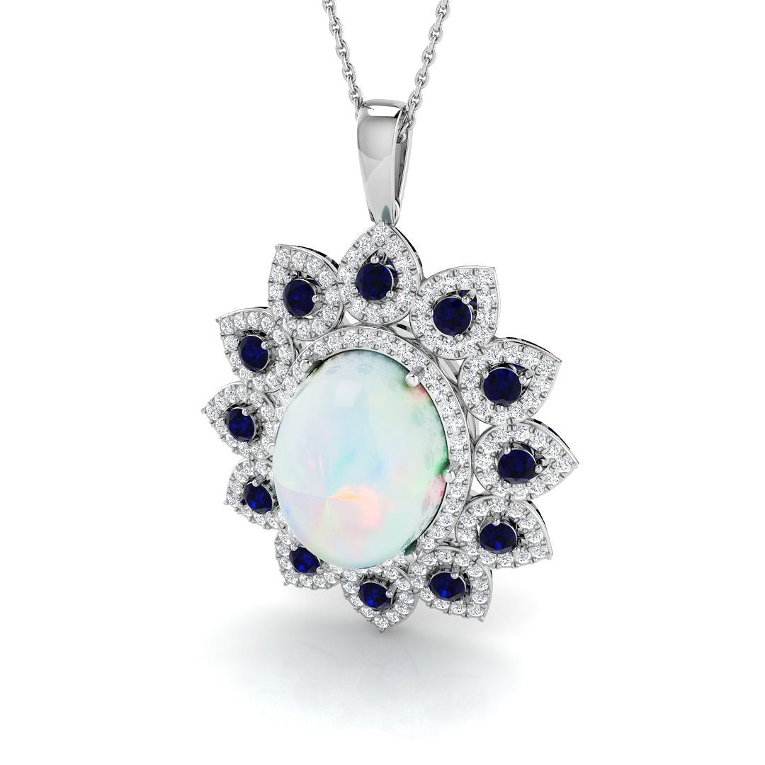 Opal Diamond Pendant 7.5ct Gold & Platinum Necklace in 10K/14K gold and platinum with certified lab-grown or natural diamonds