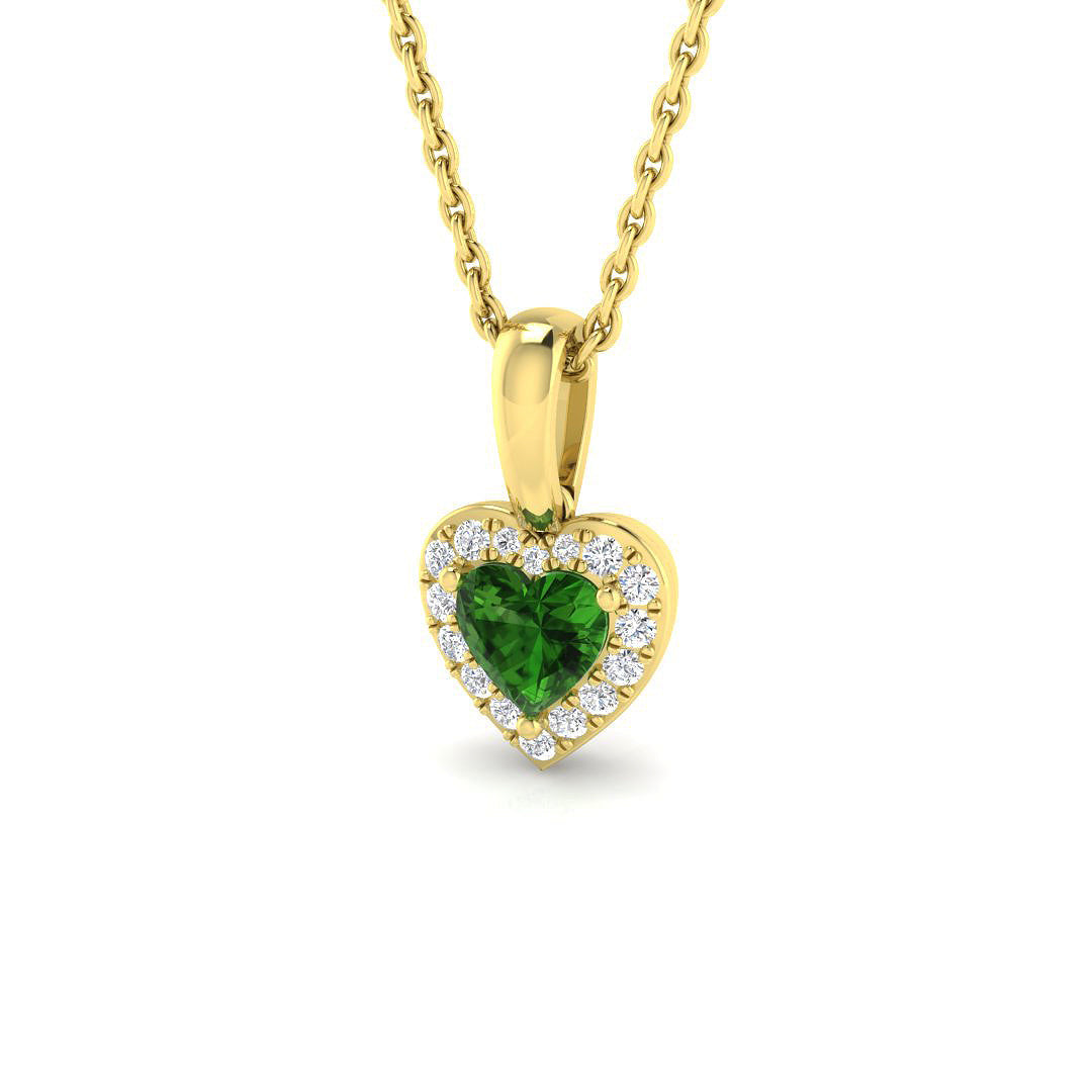 Heart Cut Emerald Pendant Necklace with Diamond Halo Design (Without Chain) in 10K/14K gold and platinum with certified lab-grown or natural diamonds