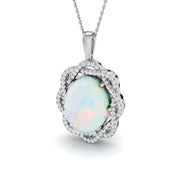 Opal Diamond Pendant 7ct Gold & Platinum Necklace (Without Chain) in 10K/14K gold and platinum with certified lab-grown or natural diamonds