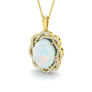 Opal Diamond Pendant 7ct Gold & Platinum Necklace (Without Chain) in 10K/14K gold and platinum with certified lab-grown or natural diamonds
