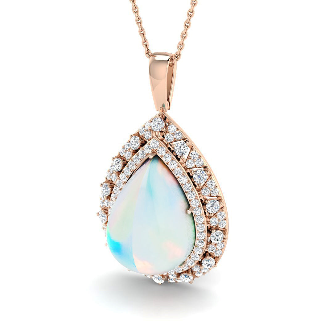 Opal Diamond Pendant in Gold & Platinum Necklace (Without Chain) in 10K/14K gold and platinum with certified lab-grown or natural diamonds