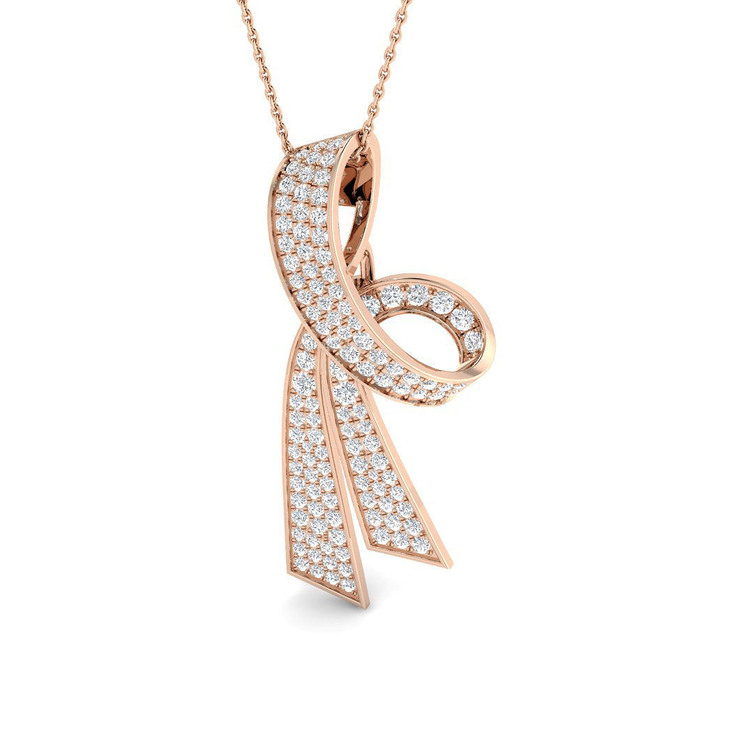 Diamond Ribbon Pendant 1.5ct Gold Necklace in 10K/14K gold and platinum with certified lab-grown or natural diamonds