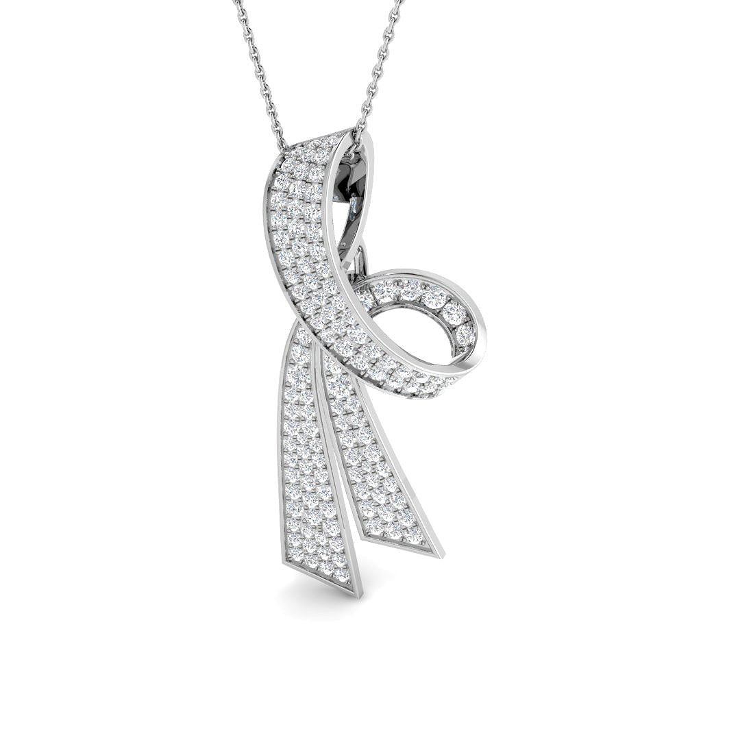 Diamond Ribbon Pendant 1.5ct Gold Necklace in 10K/14K gold and platinum with certified lab-grown or natural diamonds