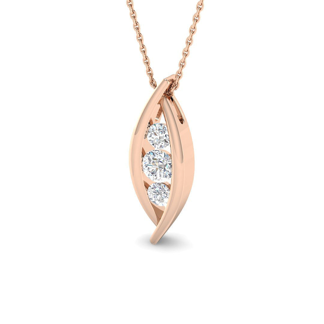 Triple Diamond Fancy Marquise Wave Pendant 0.75ct (Without Chain) in 10K/14K gold and platinum with certified lab-grown or natural diamonds