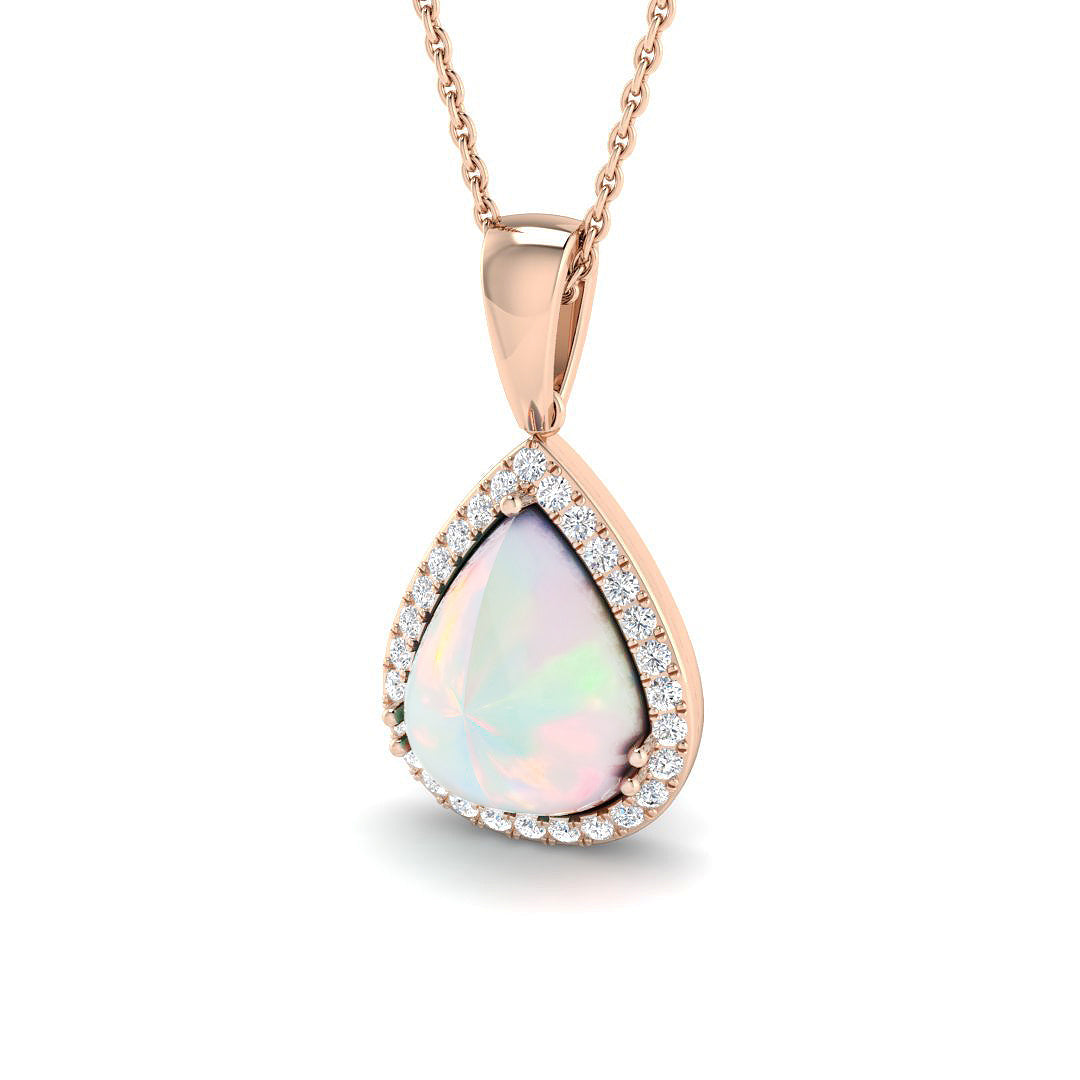 Opal Diamond Pendant 1.5-4ct Gold & Platinum Necklace (Without Chain) in 10K/14K gold and platinum with certified lab-grown or natural diamonds