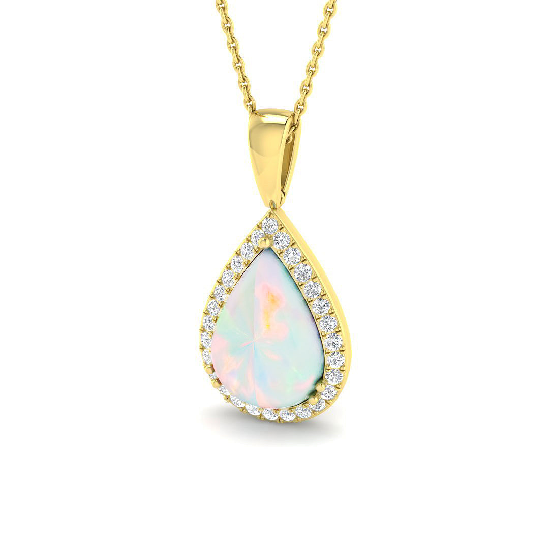 Opal Diamond Pendant 1.5-4ct Gold & Platinum Necklace (Without Chain) in 10K/14K gold and platinum with certified lab-grown or natural diamonds