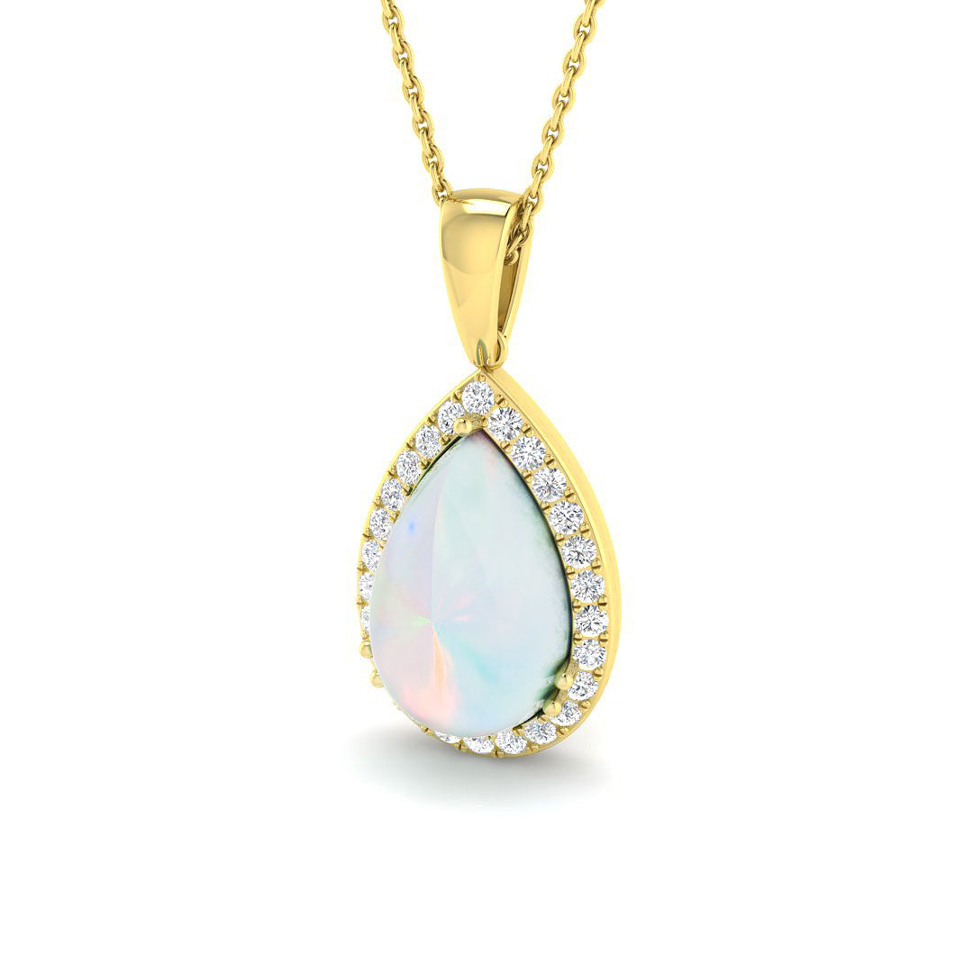 Opal Diamond Pendant 1.5-4ct Gold & Platinum Necklace (Without Chain) in 10K/14K gold and platinum with certified lab-grown or natural diamonds