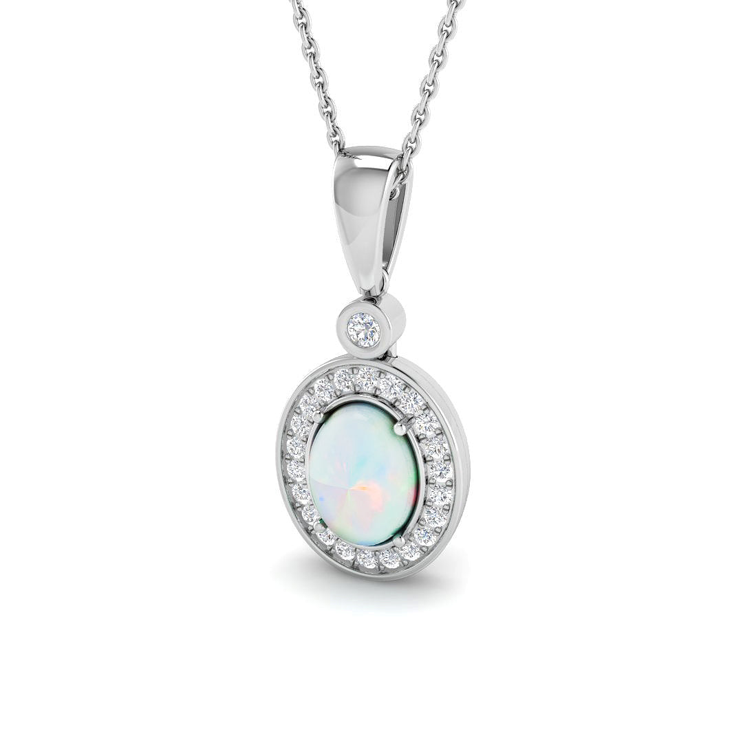 Opal Diamond Pendant Necklace 1ct in 10K/14K gold and platinum with certified lab-grown or natural diamonds