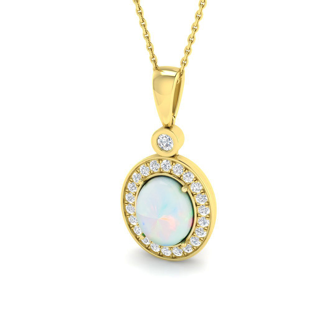 Opal Diamond Pendant Necklace 1ct in 10K/14K gold and platinum with certified lab-grown or natural diamonds