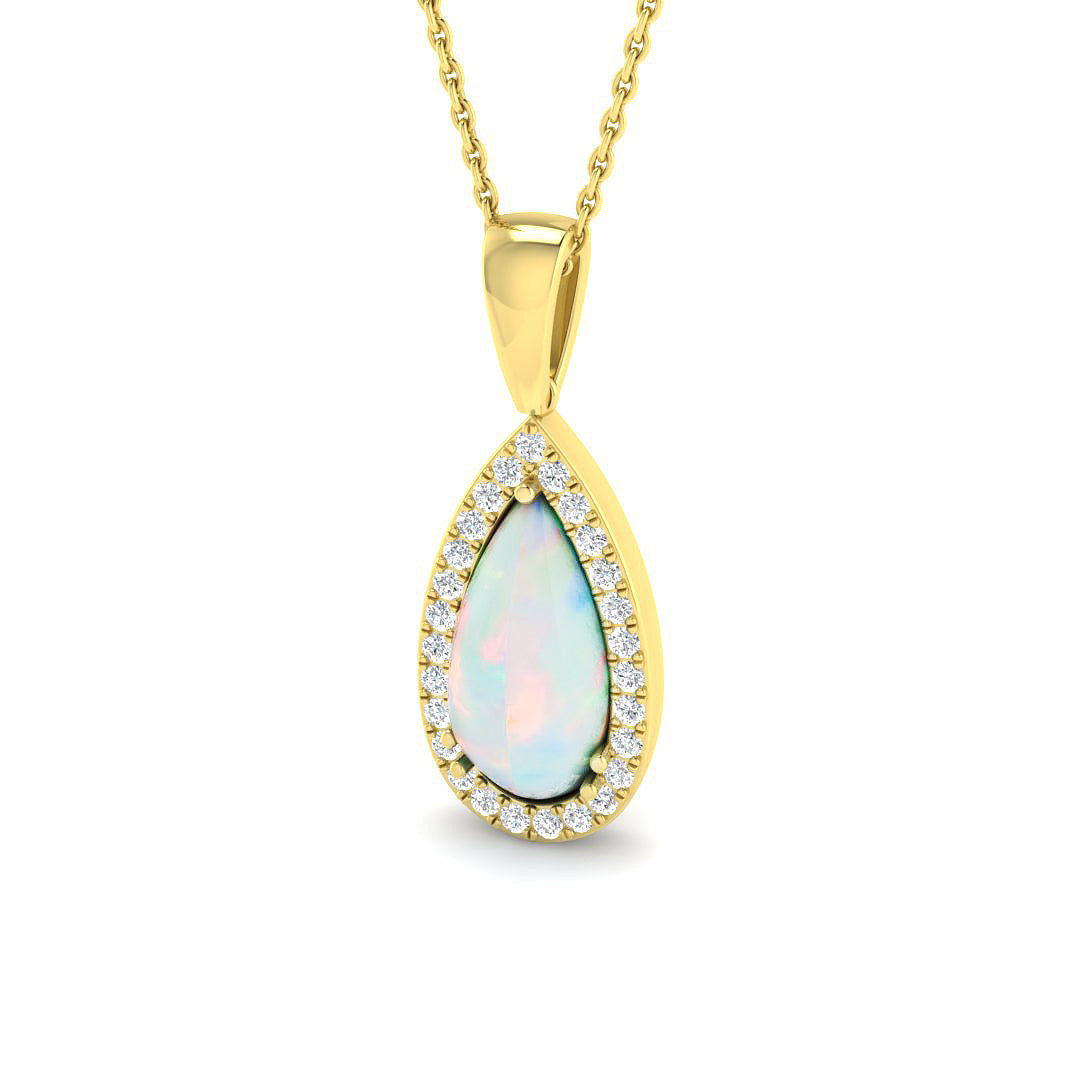 Opal Diamond Pendant 1.5-4ct Gold & Platinum Necklace (Without Chain) in 10K/14K gold and platinum with certified lab-grown or natural diamonds