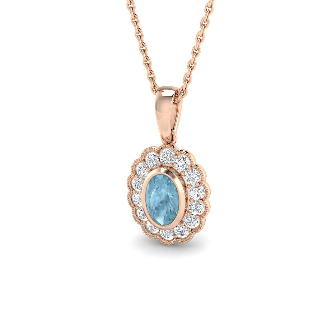 Aquamarine Pendant 0.75ct in 10K/14K gold and platinum with certified lab-grown or natural diamonds