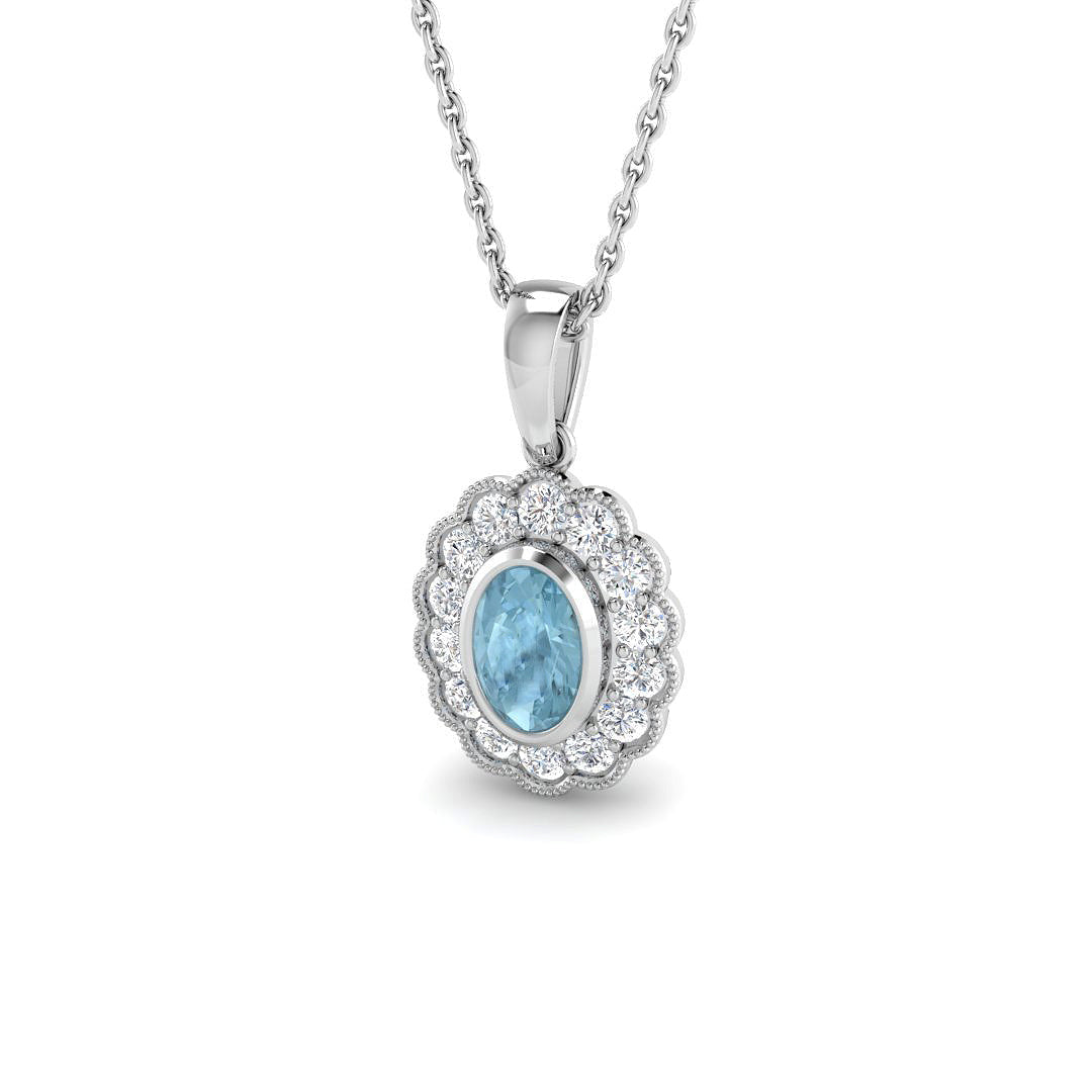Aquamarine Pendant 0.75ct in 10K/14K gold and platinum with certified lab-grown or natural diamonds