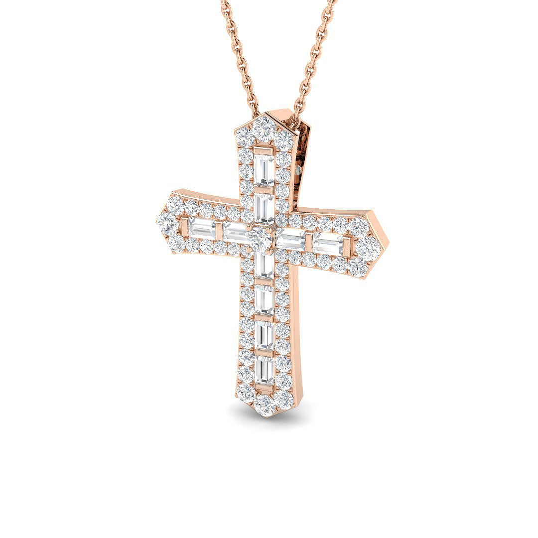 Baguette Diamond Cross Pendant in 10K/14K gold and platinum with certified lab-grown or natural diamonds