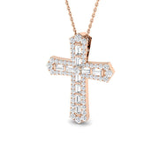 Baguette Diamond Cross Pendant in 10K/14K gold and platinum with certified lab-grown or natural diamonds