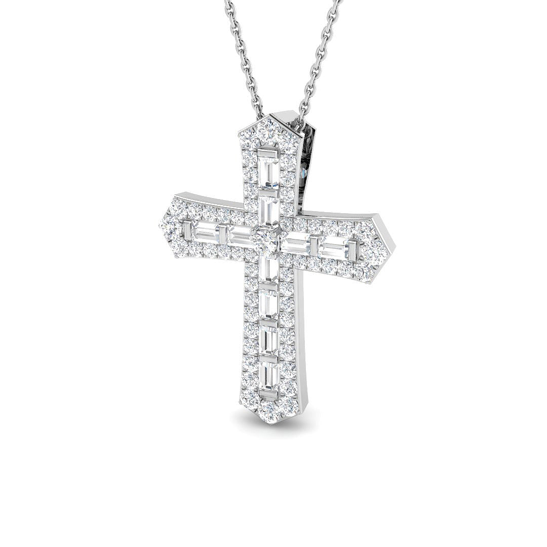 Baguette Diamond Cross Pendant in 10K/14K gold and platinum with certified lab-grown or natural diamonds