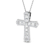 Baguette Diamond Cross Pendant in 10K/14K gold and platinum with certified lab-grown or natural diamonds