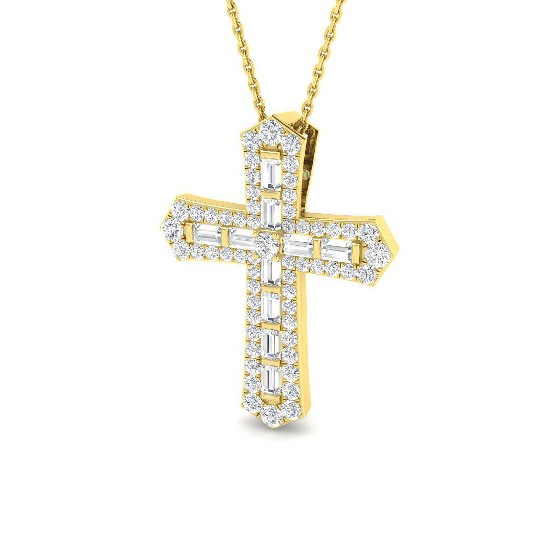 Baguette Diamond Cross Pendant in 10K/14K gold and platinum with certified lab-grown or natural diamonds