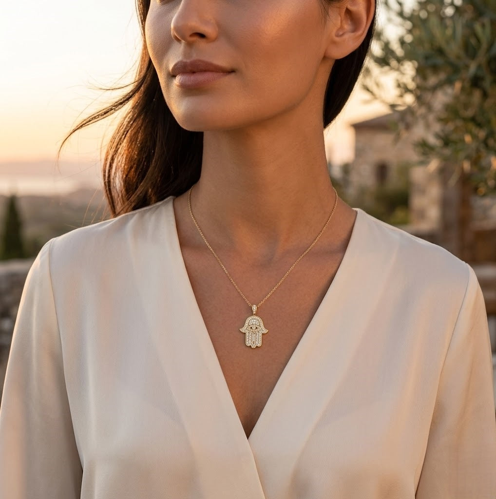 Evil Eye Protection Necklace in 10K/14K gold and platinum with certified lab-grown or natural diamonds