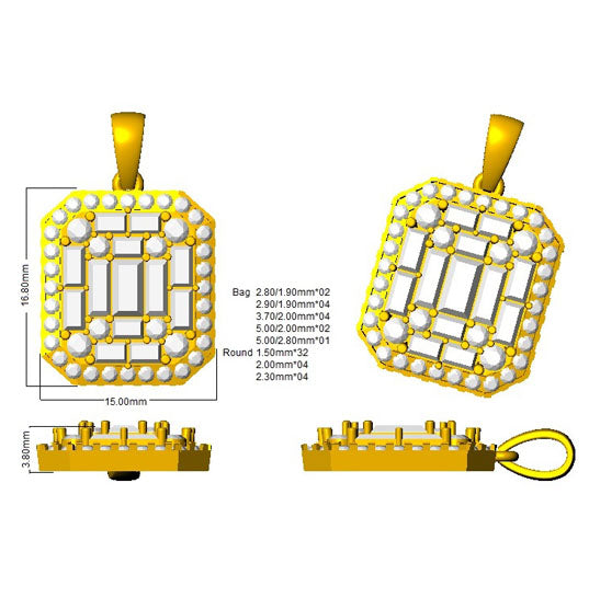 Baguette Brilliant Pendant Necklace in 10K/14K gold and platinum with certified lab-grown or natural diamonds