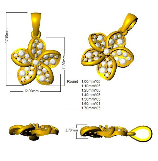 Flower Diamond Pendant Necklace 0.33ct Gold (Without Chain ) in 10K/14K gold and platinum with certified lab-grown or natural diamonds