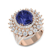 Oval Cut Tanzanite Floral Cocktail Ring in 10K/14K gold and platinum with certified lab-grown or natural diamonds