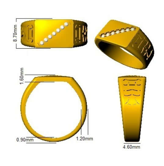 Men’s Modern Diamond Signet Ring with Vertical Channel Set Detail in 10K/14K gold and platinum with certified lab-grown or natural diamonds