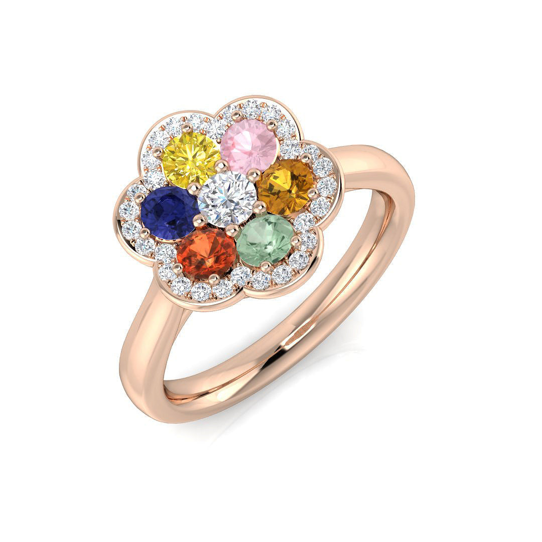 Diamond kacred Multi Sapphire Ring in 10K/14K gold and platinum with certified lab-grown or natural diamonds