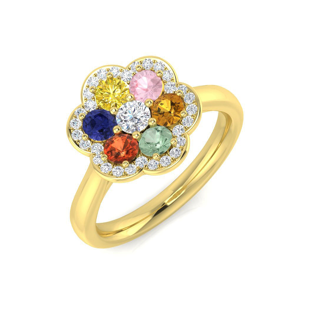 Diamond kacred Multi Sapphire Ring in 10K/14K gold and platinum with certified lab-grown or natural diamonds
