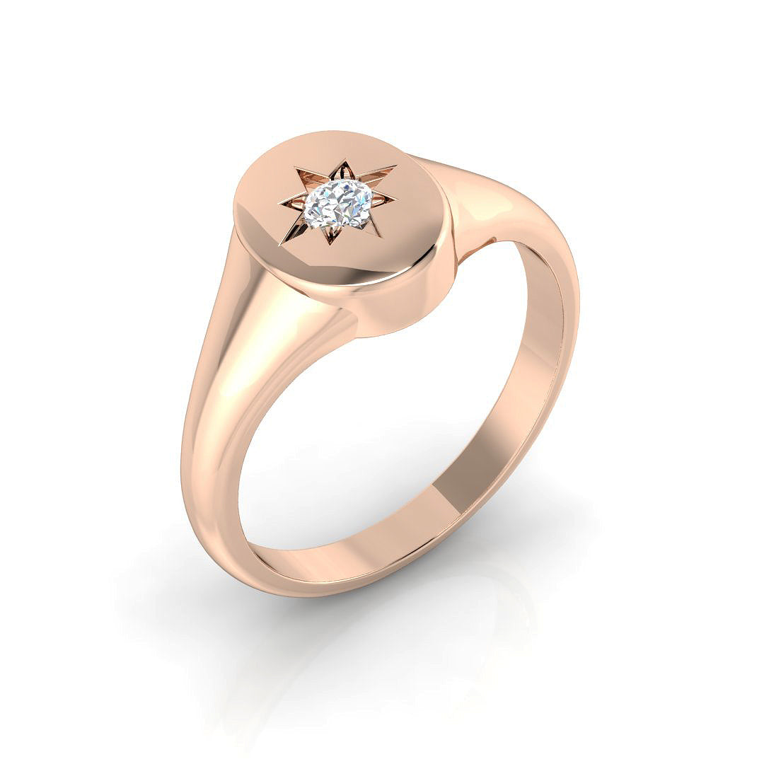 Star Set Diamond Signet Ring 0.10ct in 10K/14K gold and platinum with certified lab-grown or natural diamonds