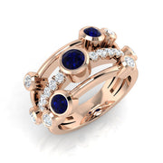 Blue Sapphire Diamond Bubble Ring in 10K/14K gold and platinum with certified lab-grown or natural diamonds