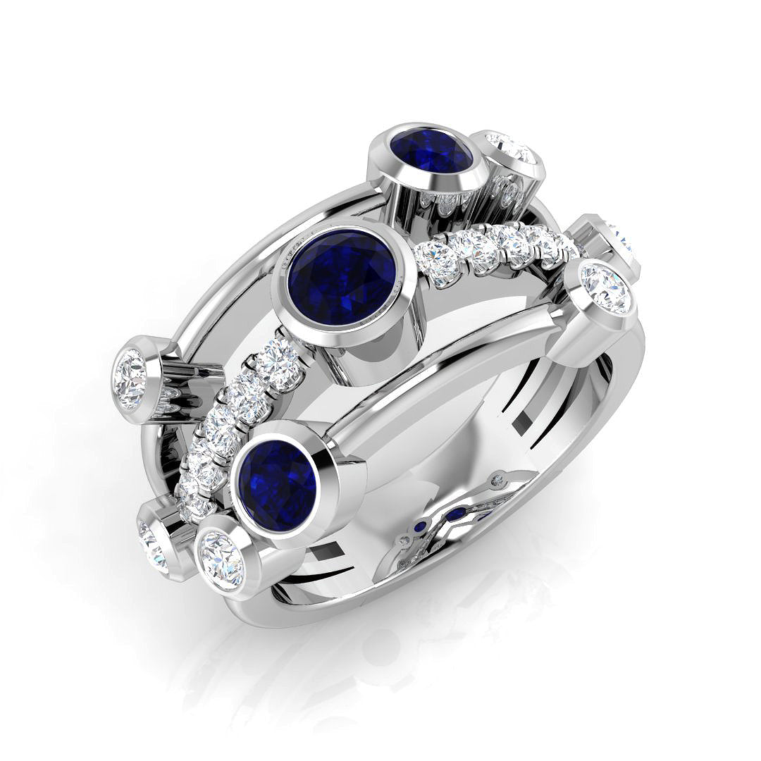 Blue Sapphire Diamond Bubble Ring in 10K/14K gold and platinum with certified lab-grown or natural diamonds