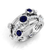 Blue Sapphire Diamond Bubble Ring in 10K/14K gold and platinum with certified lab-grown or natural diamonds