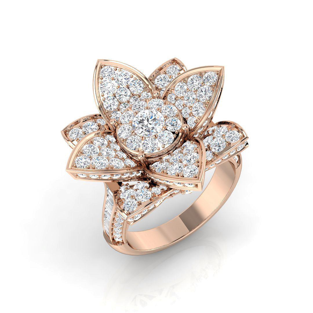 Large Floral Diamond Cluster Ring 2.50ct in 10K/14K gold and platinum with certified lab-grown or natural diamonds