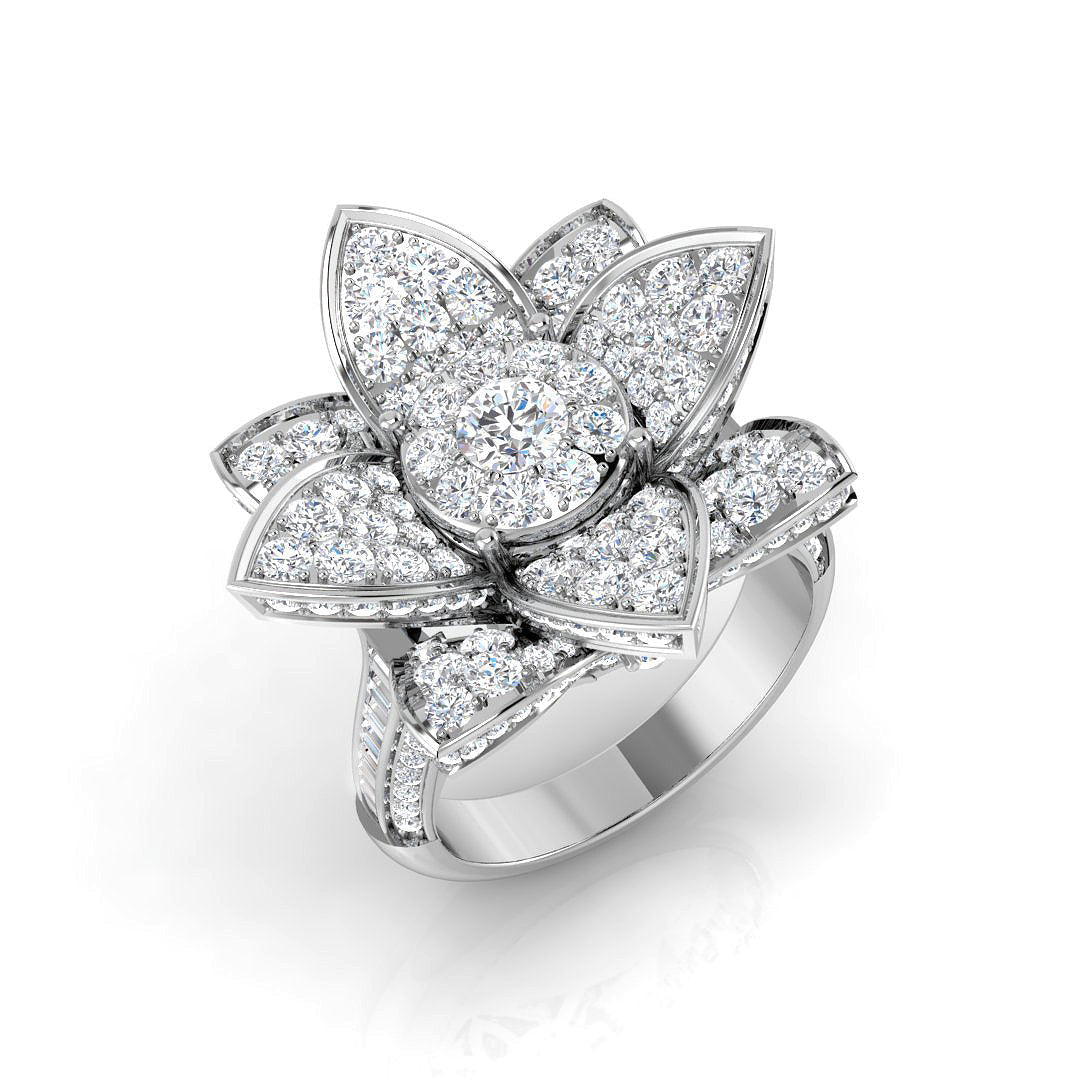 Large Floral Diamond Cluster Ring 2.50ct in 10K/14K gold and platinum with certified lab-grown or natural diamonds