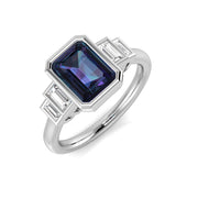 Emerald Cut Sapphire Five Stone Ring with Baguette Diamonds in 10K/14K gold and platinum with certified lab-grown or natural diamonds