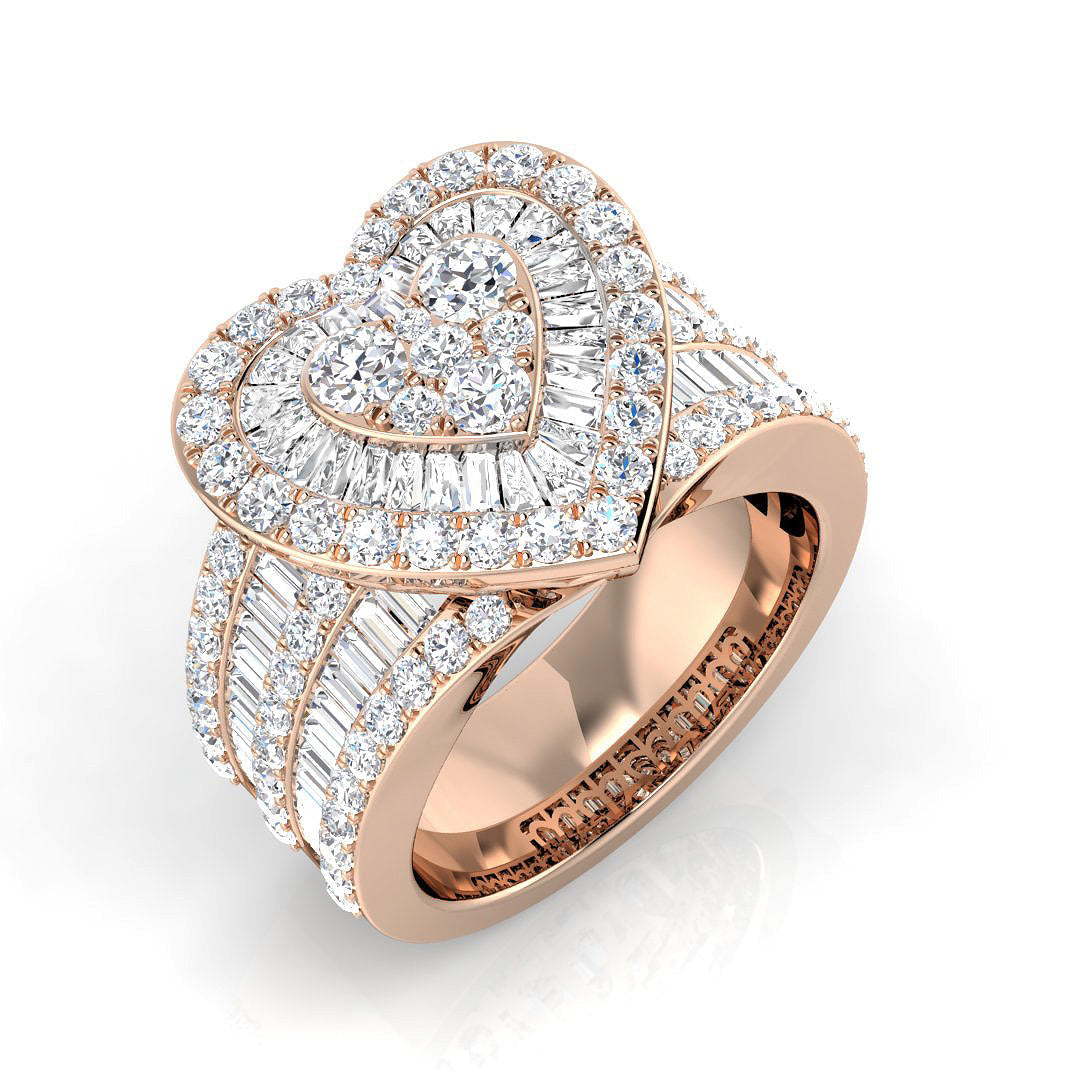 Stunning 3ct Diamond Heart Ring in 10K/14K gold and platinum with certified lab-grown or natural diamonds
