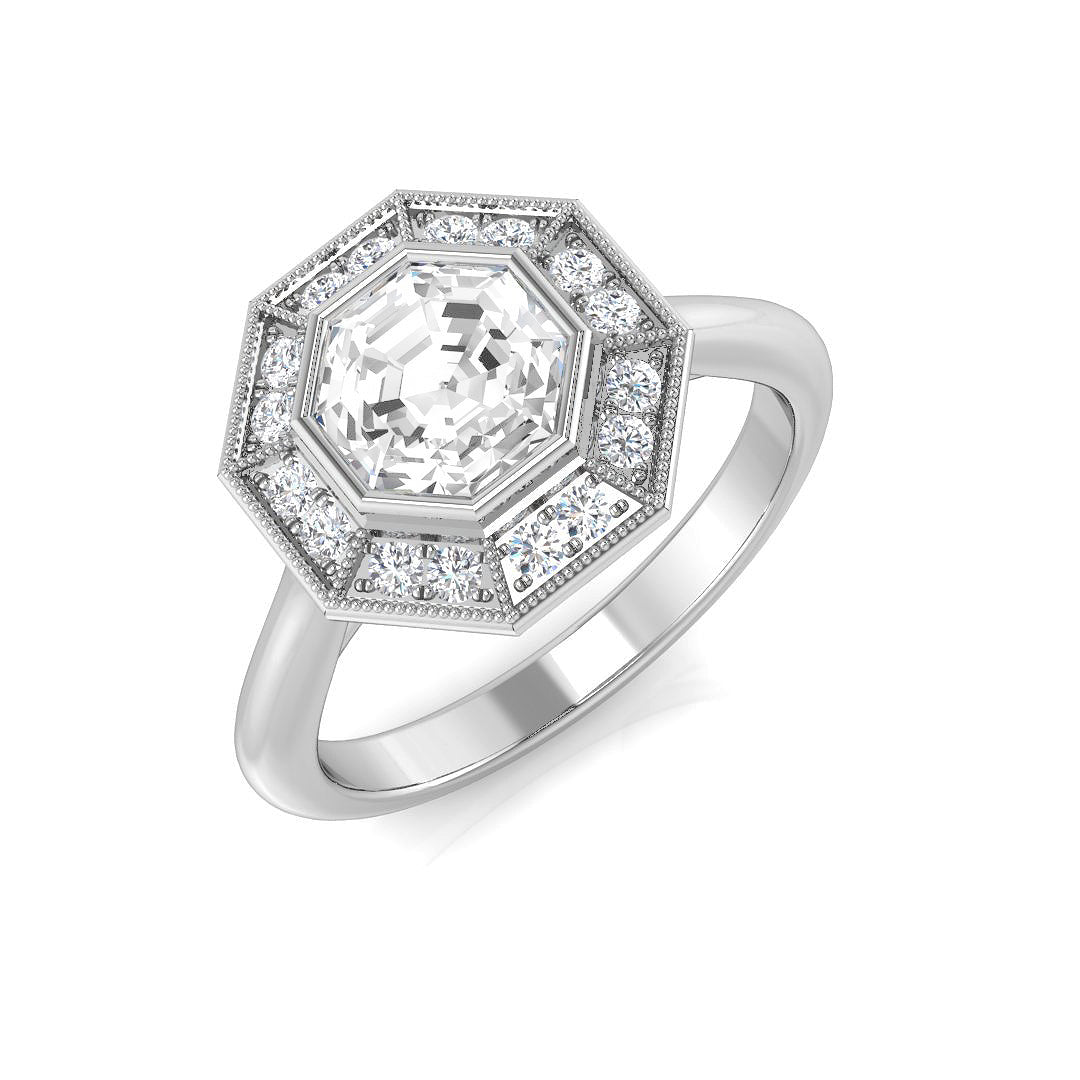 Octagon Halo Diamond Engagement Ring 1.5ct in 10K/14K gold and platinum with certified lab-grown or natural diamonds