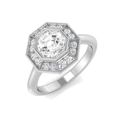 Octagon Halo Diamond Engagement Ring 1.5ct in 10K/14K gold and platinum with certified lab-grown or natural diamonds