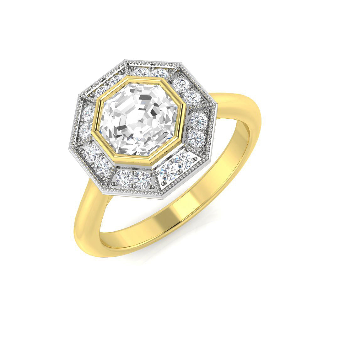 Octagon Halo Diamond Engagement Ring 1.5ct in 10K/14K gold and platinum with certified lab-grown or natural diamonds