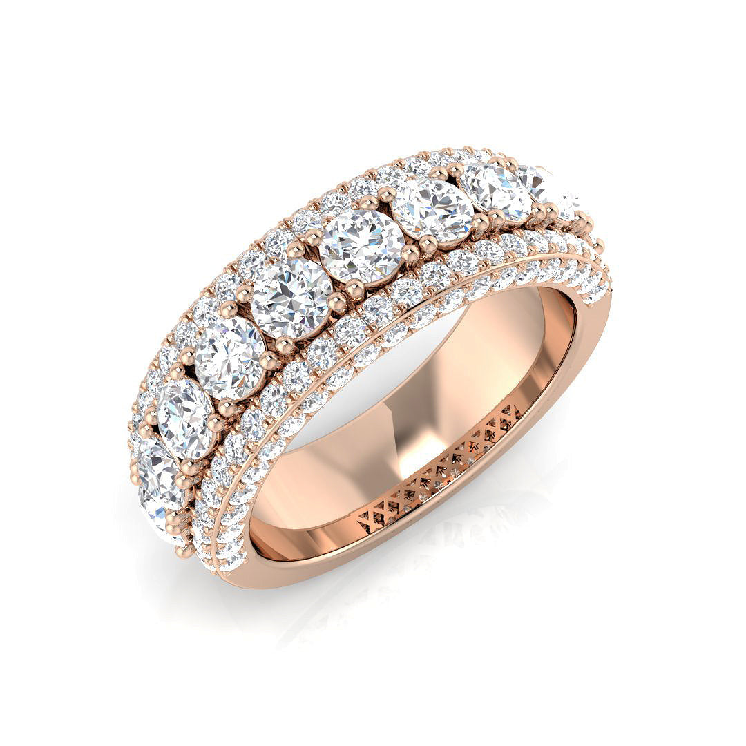 Natural Pave Prong Set Multi-Row Diamond Wedding Band Ring in 10K/14K gold and platinum with certified lab-grown or natural diamonds
