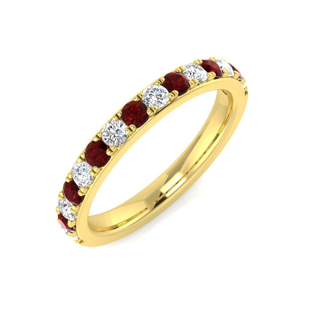 Ruby Half Eternity Ring with Round Diamond Accents - Gold & in 10K/14K gold and platinum with certified lab-grown or natural diamonds