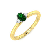 Round Cut Natural Diamond Three-Stone Ring with Oval Colour Gemstone in 10K/14K gold and platinum with certified lab-grown or natural diamonds