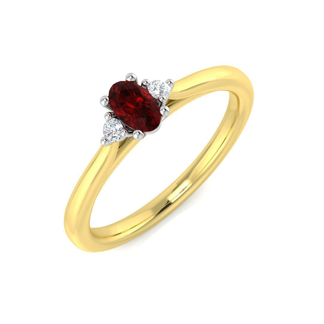 Round Cut Natural Diamond Three-Stone Ring with Oval Colour Gemstone in 10K/14K gold and platinum with certified lab-grown or natural diamonds