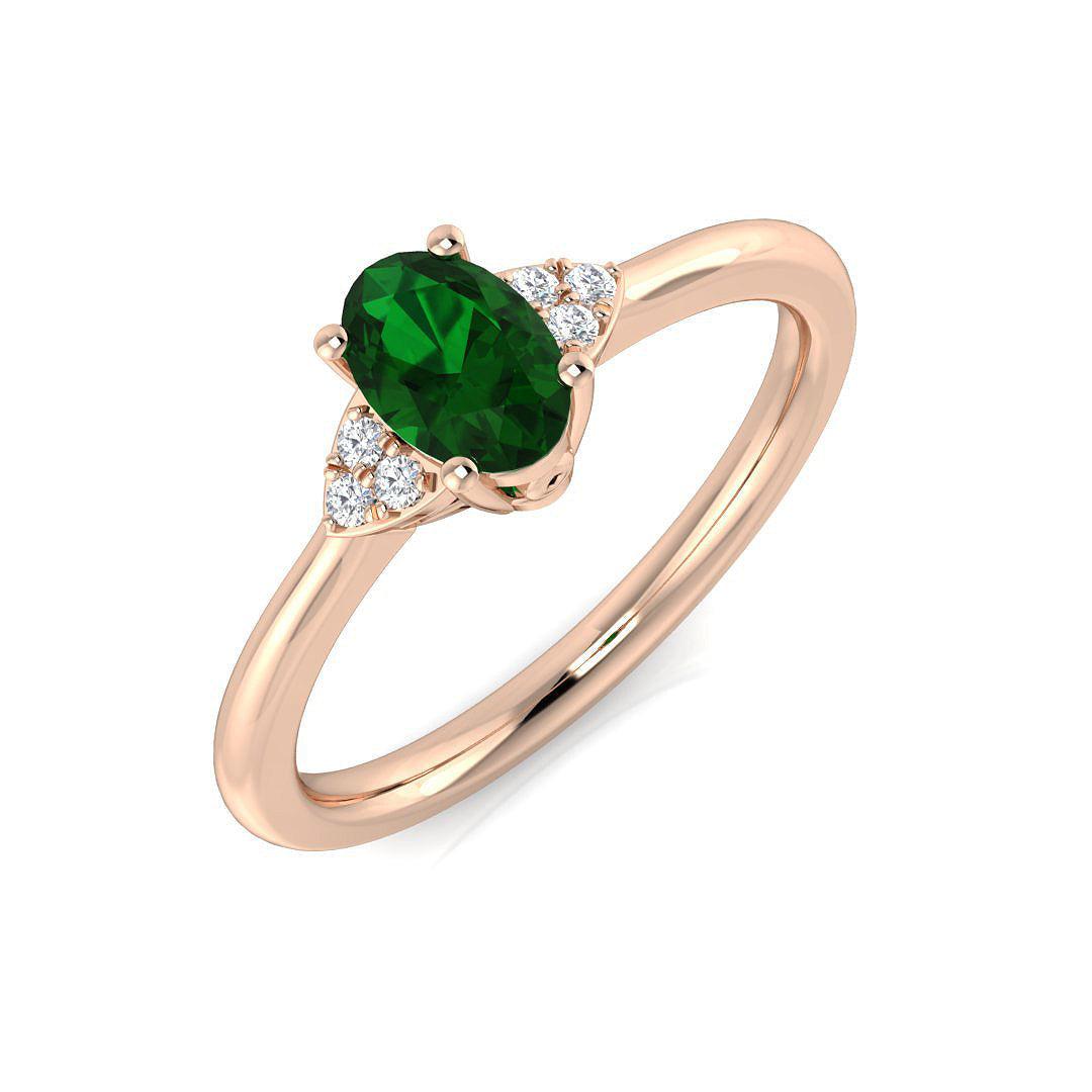 Oval Emerald Ring with Natural Round Side Stones in 10K/14K gold and platinum with certified lab-grown or natural diamonds