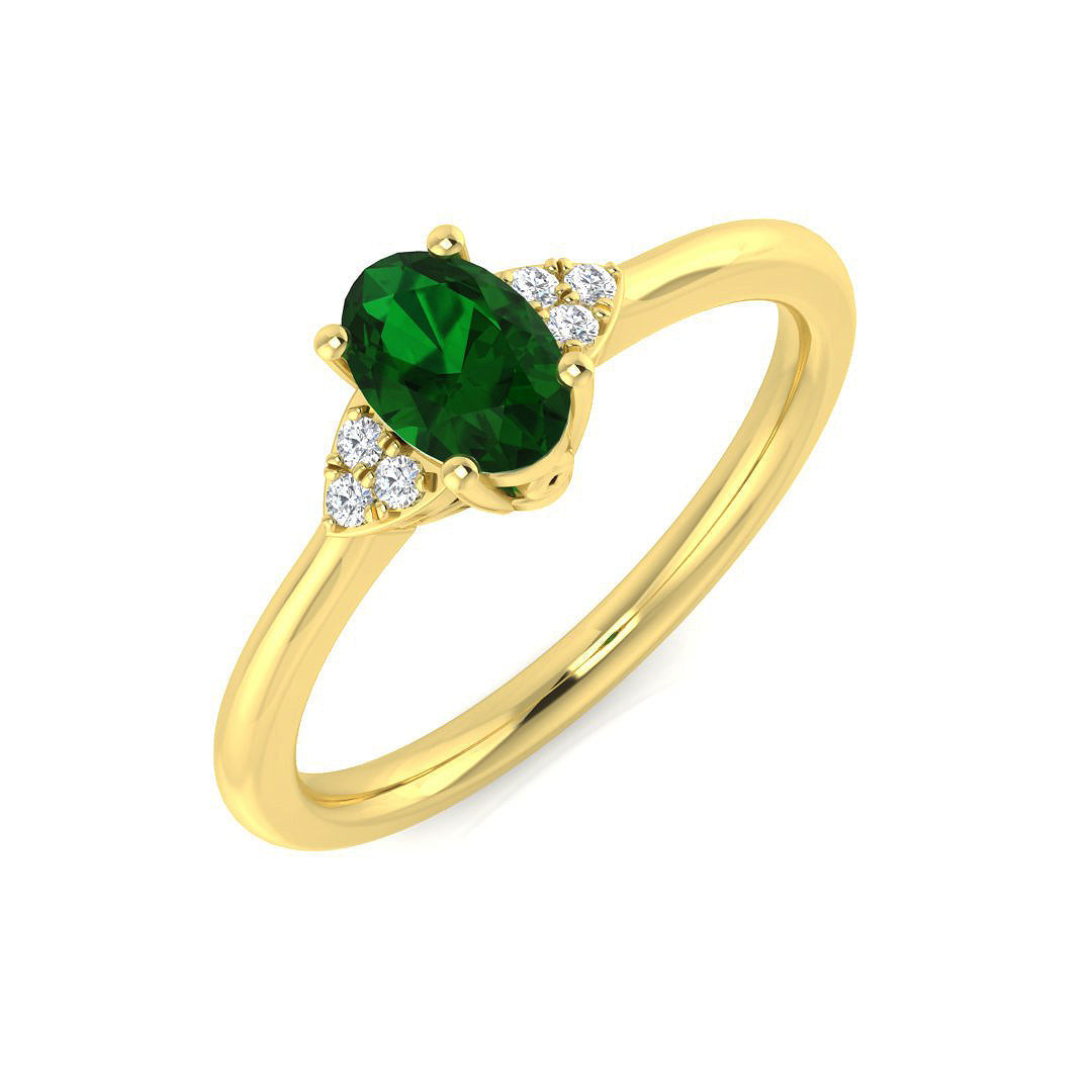 Oval Emerald Ring with Natural Round Side Stones in 10K/14K gold and platinum with certified lab-grown or natural diamonds