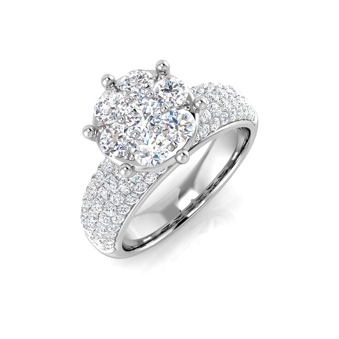 Natural Round Cut Diamond Prong Set Cluster Ring For Women in 10K/14K gold and platinum with certified lab-grown or natural diamonds