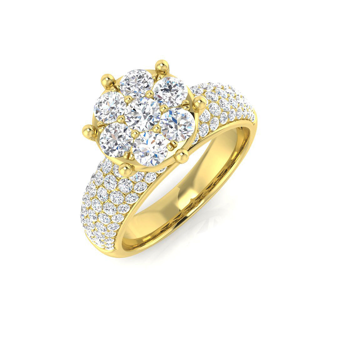 Natural Round Cut Diamond Prong Set Cluster Ring For Women in 10K/14K gold and platinum with certified lab-grown or natural diamonds